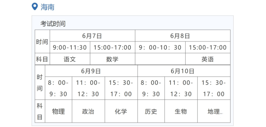 2022年海南高考时间安排,海南高考时间2022具体时间表