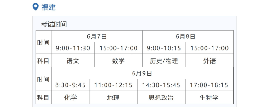 2022年福建高考时间安排,福建高考时间2022具体时间表