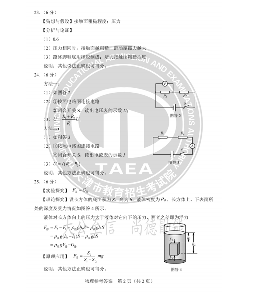 2023年天津中考物理试卷真题及答案