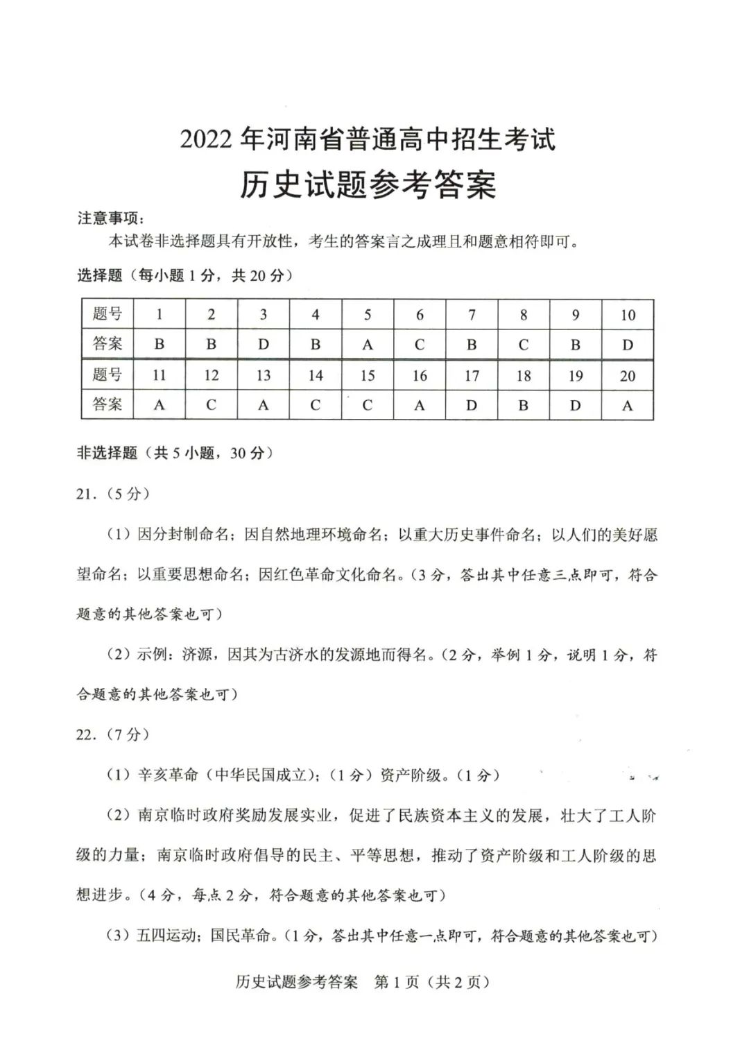 2023年河南中考历史试卷真题及答案