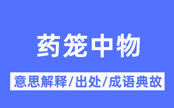 药笼中物的意思解释,药笼中物的出处及成语典故