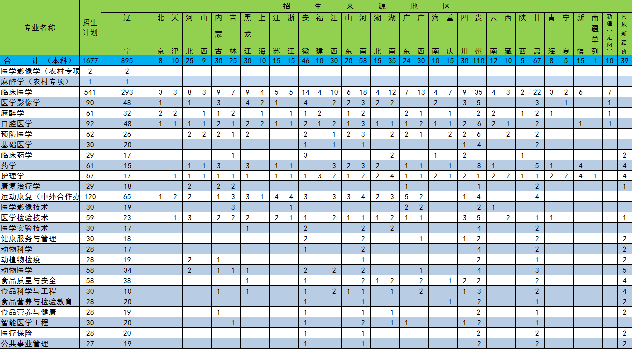 2023年锦州医科大学各省招生计划及各专业招生人数是多少