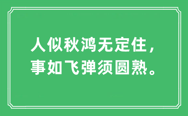 “人似秋鸿无定住，事如飞弹须圆熟。”是什么意思,出处及原文翻译