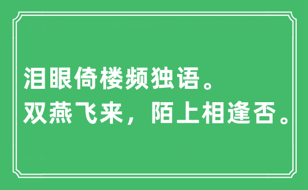 “泪眼倚楼频独语。双燕飞来，陌上相逢否”是什么意思,出处及原文翻译