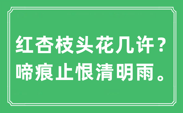 “红杏枝头花几许？啼痕止恨清明雨。”是什么意思,出处及原文翻译