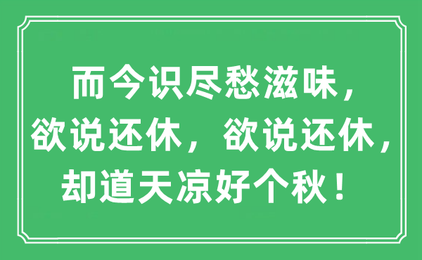 “而今识尽愁滋味，欲说还休，欲说还休，却道天凉好个秋！”是什么意思,出处及原文翻译