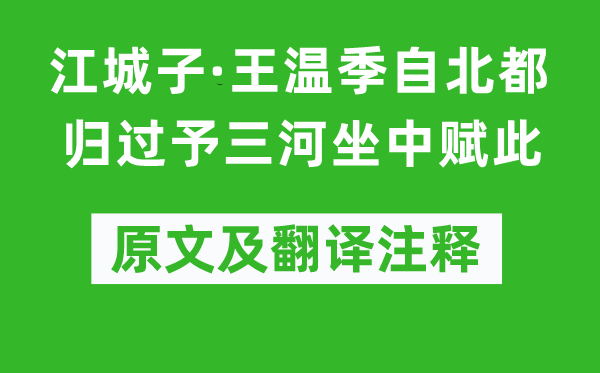 蔡圭《江城子·王温季自北都归过予三河坐中赋此》原文及翻译注释,诗意解释