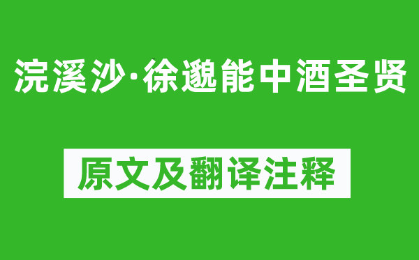 苏轼《浣溪沙·徐邈能中酒圣贤》原文及翻译注释,诗意解释