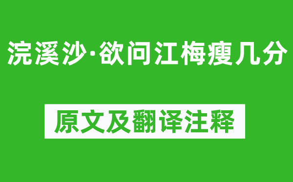 纳兰性德《浣溪沙·欲问江梅瘦几分》原文及翻译注释,诗意解释