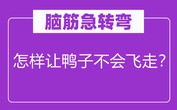 脑筋急转弯：怎样让鸭子不会飞走？