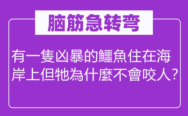 脑筋急转弯：有一隻凶暴的鱷魚住在海岸上但牠為什麼不會咬人？