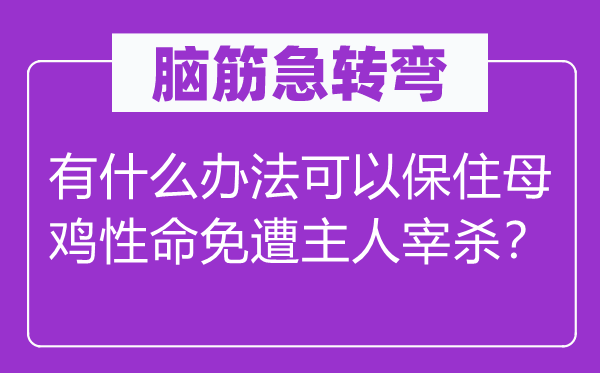 脑筋急转弯：有什么办法可以保住母鸡性命免遭主人宰杀？