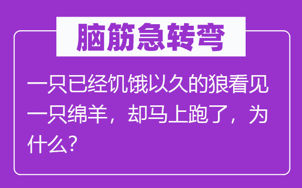 脑筋急转弯：一只已经饥饿以久的狼看见一只绵羊，却马上跑了，为什么？