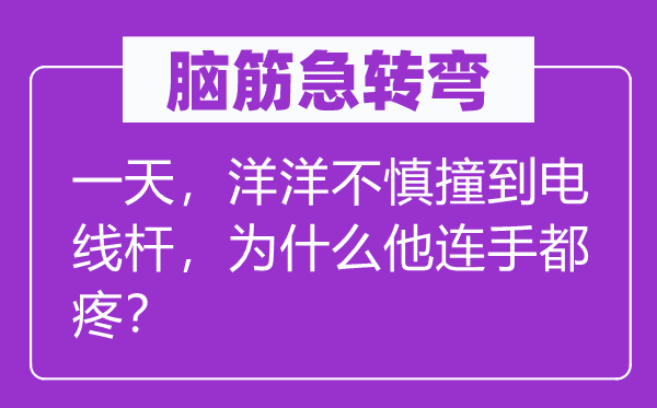 脑筋急转弯：一天，洋洋不慎撞到电线杆，为什么他连手都疼？