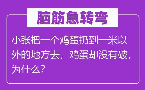 脑筋急转弯：小张把一个鸡蛋扔到一米以外的地方去，鸡蛋却没有破，为什么？