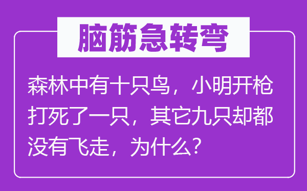 脑筋急转弯：森林中有十只鸟，小明开枪打死了一只，其它九只却都没有飞走，为什么？