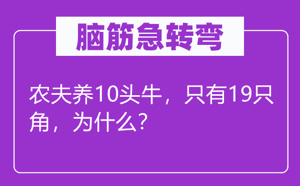 脑筋急转弯：农夫养10头牛，只有19只角，为什么？