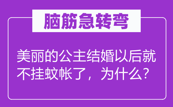 脑筋急转弯：美丽的公主结婚以后就不挂蚊帐了，为什么？