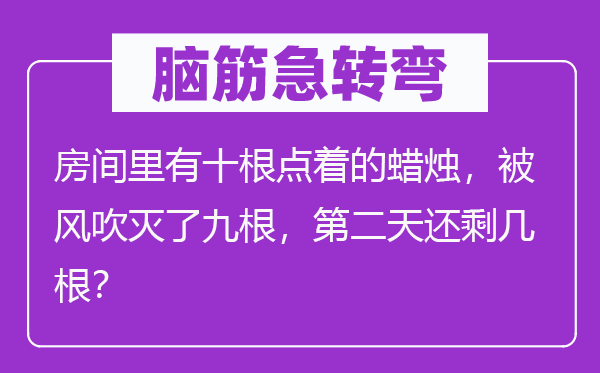 脑筋急转弯：房间里有十根点着的蜡烛，被风吹灭了九根，第二天还剩几根？