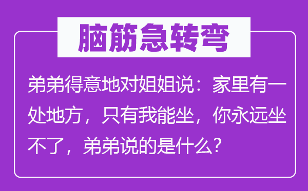 脑筋急转弯：弟弟得意地对姐姐说：家里有一处地方，只有我能坐，你永远坐不了，弟弟说的是什么？