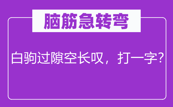 脑筋急转弯：白驹过隙空长叹，打一字？