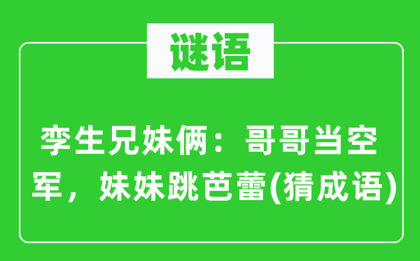 谜语：孪生兄妹俩：哥哥当空军，妹妹跳芭蕾(猜成语)