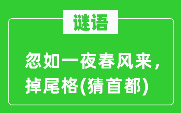 谜语：忽如一夜春风来，掉尾格(猜首都)