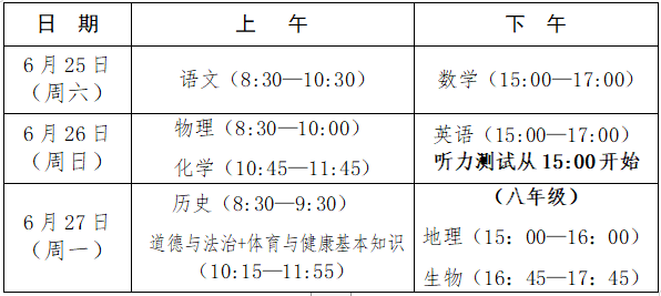 2022年福建中考时间安排表,福建中考2022具体时间