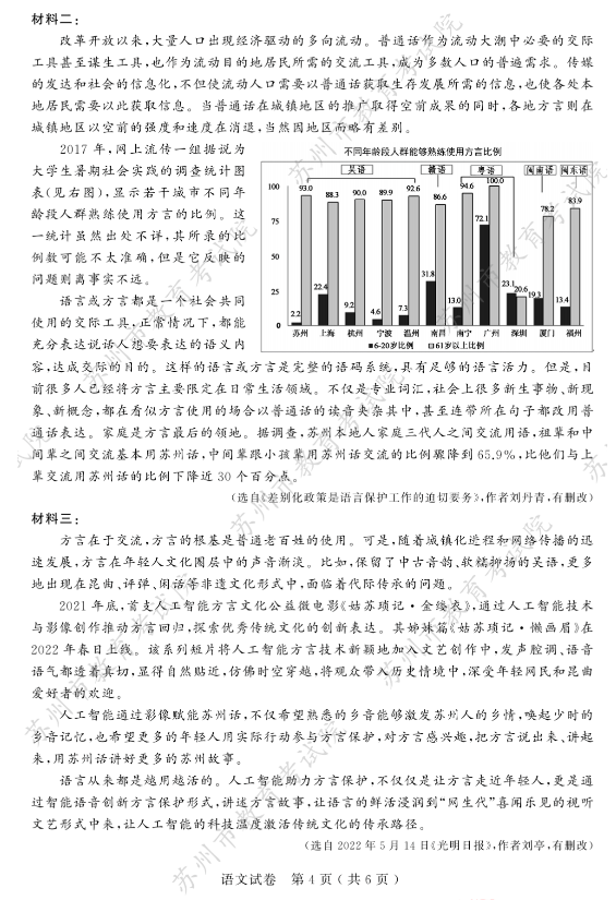 2023年苏州市中考语文试卷真题及答案