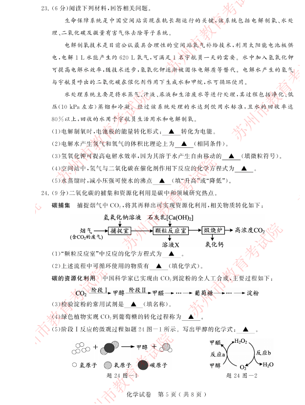 2023年苏州市中考化学试卷真题及答案