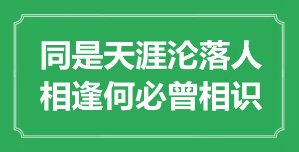 “同是天涯沦落人，相逢何必曾相识”是什么意思,出处是哪里