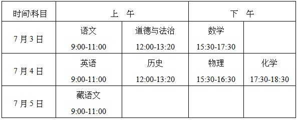 2022年西藏中考时间具体安排,西藏2022中考时间表