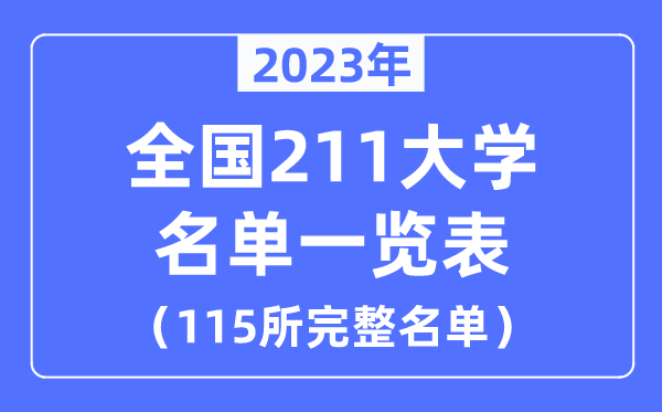 2023年全国211大学名单一览表（115所完整名单）